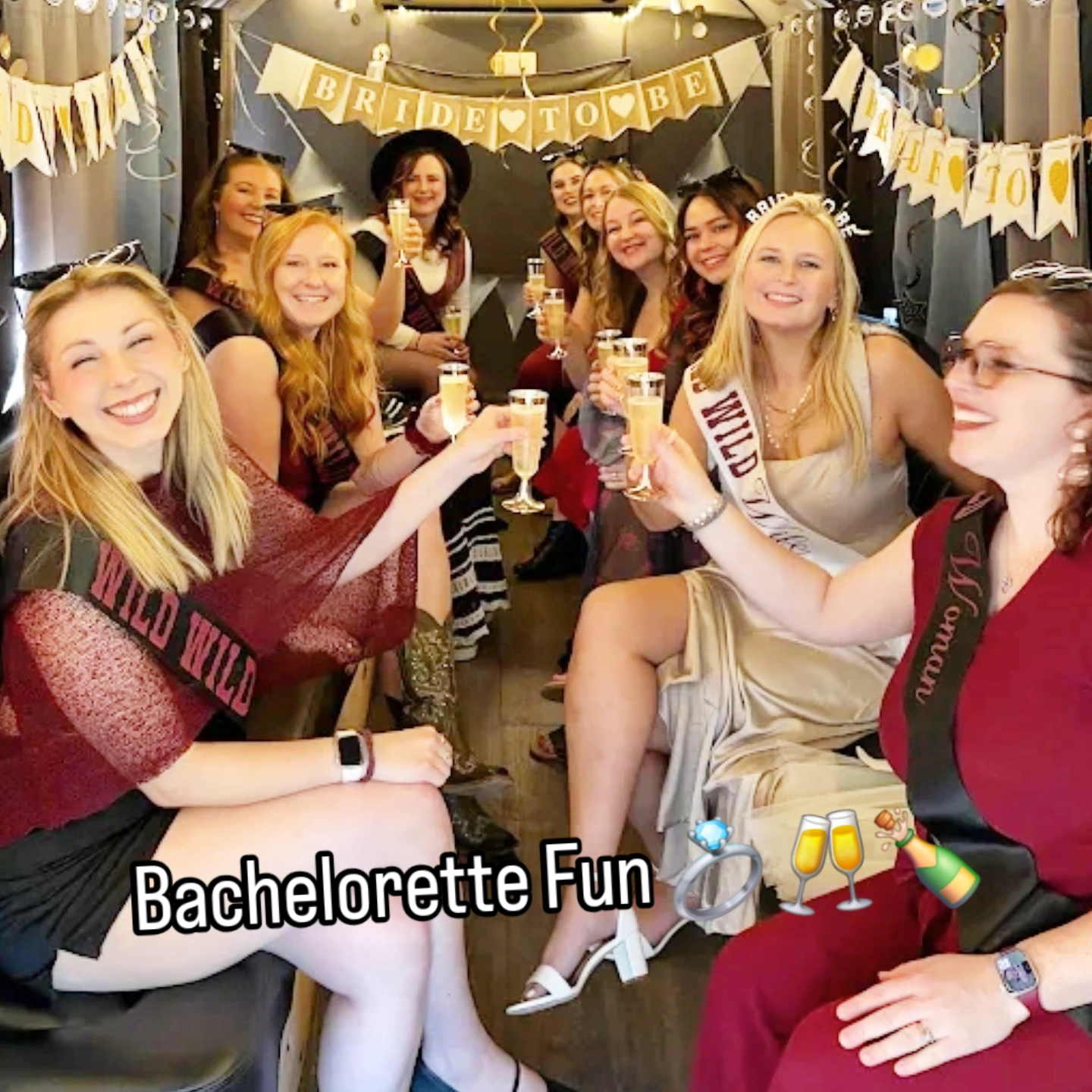 A group on a Bachelorette Wine Tour Party Bus in Temecula