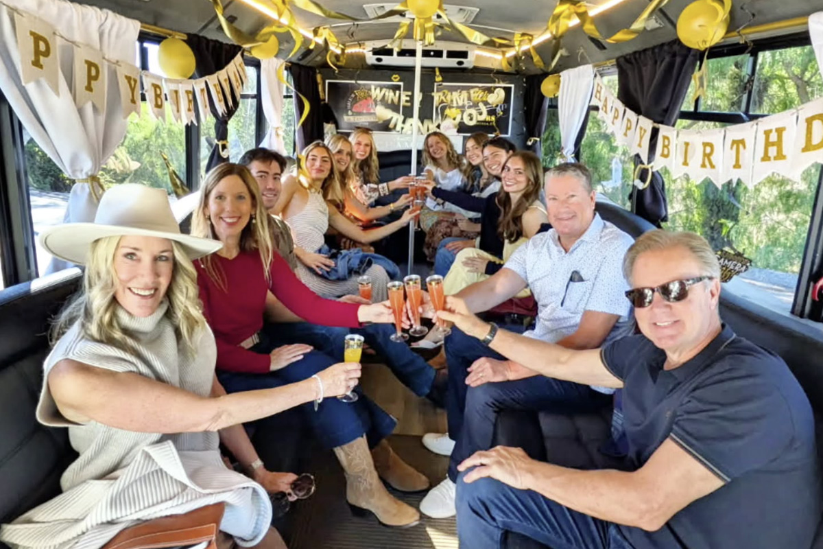 Cheers in the Party Bus in Temecula