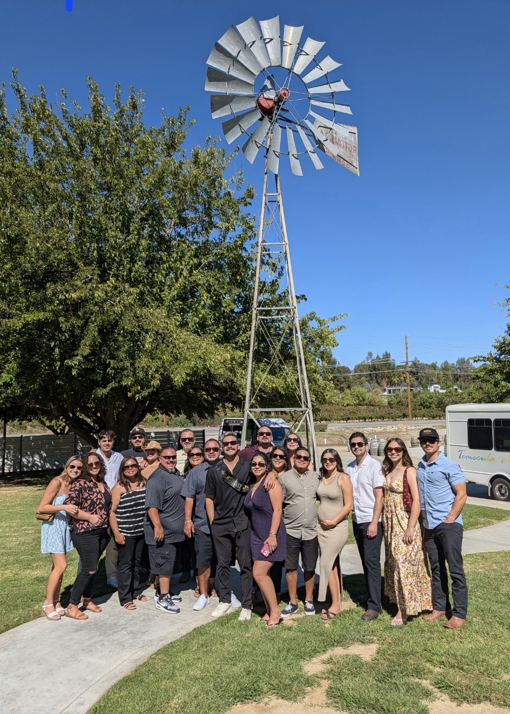 A birthday wine tour group in Temecula at Maurice Car'rie Winery stop 2 during our wine tour